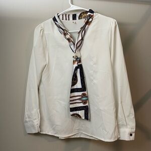 Elegant White Women’s Shirt with Scarf Accent